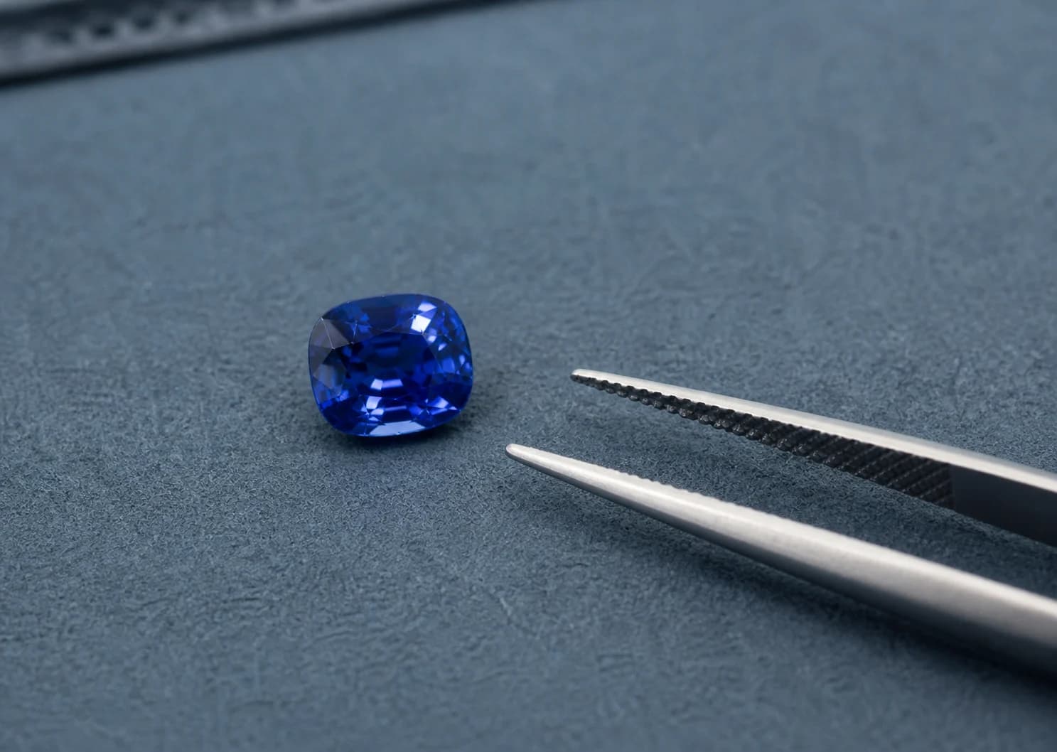 Gemstone being examined with tweezers